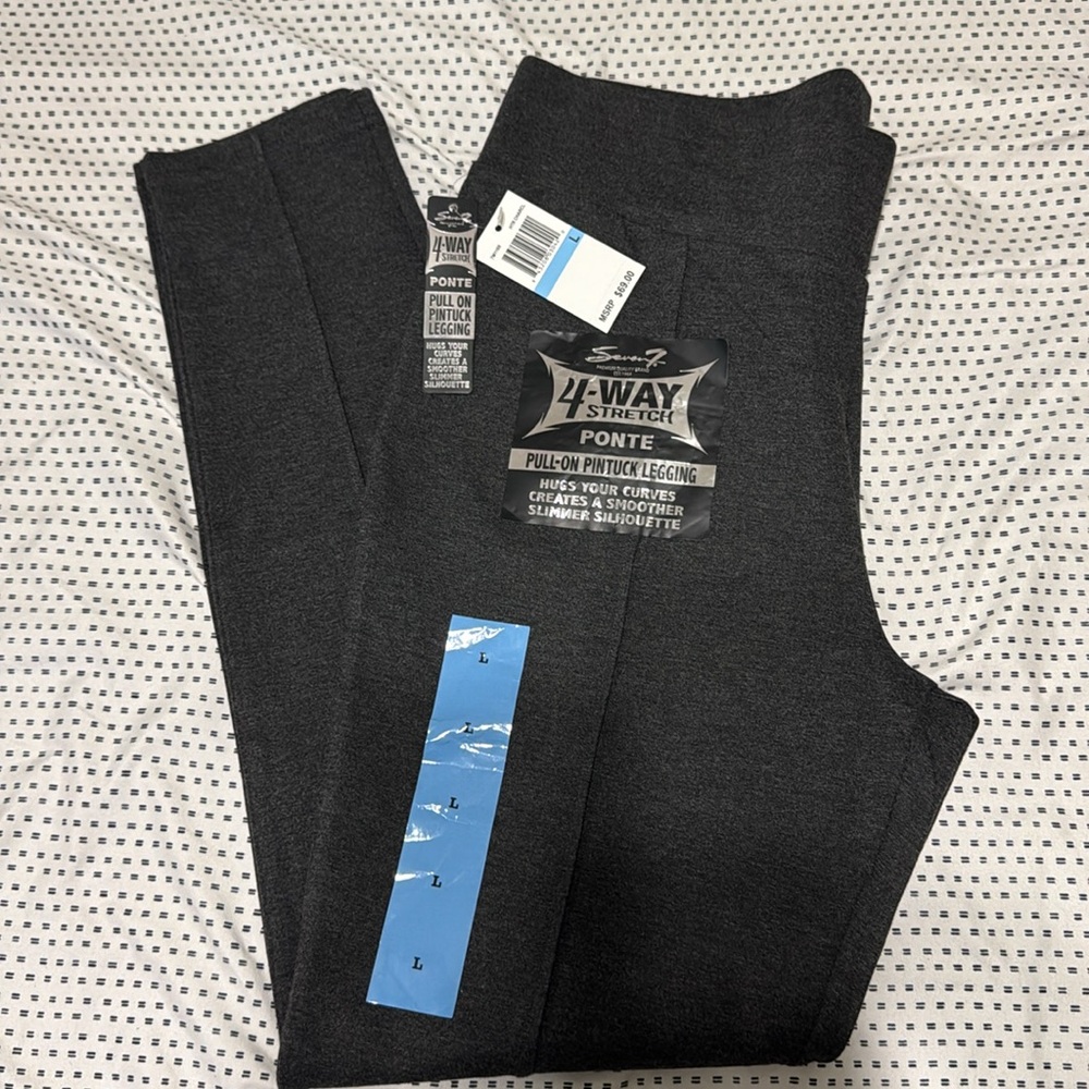 NWT Seven7 Pull-on Pintuck Dark Grey Business Casual Office Leggings